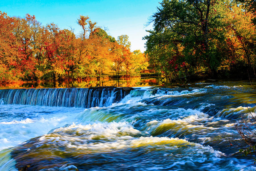 Amazing Autumn Flowing Waterfalls On The River  Photograph by Jerry Cowart