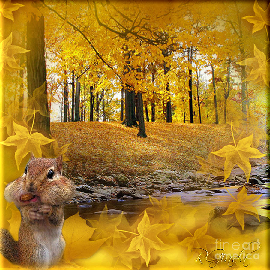 Autumn with a squirrel - autumn art by Giada Rossi Digital Art by Giada Rossi