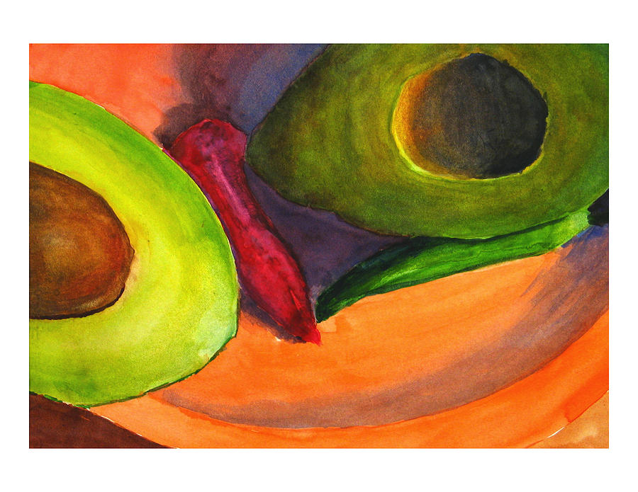 Avacado Pepper Plate Painting by Peter Senesac