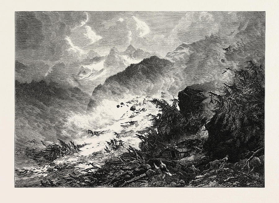 Vintage Drawing - Avalanche, Maderaner Thal, Maderaner Valley by Swiss School