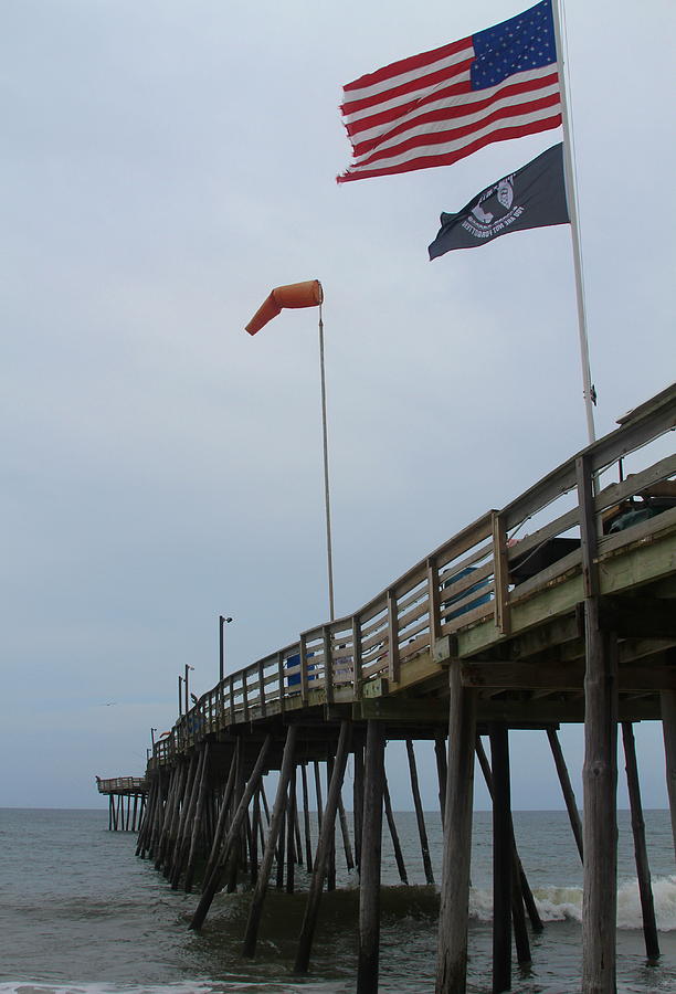 Pier Photograph - Avalon Pier and Flags by Cathy Lindsey