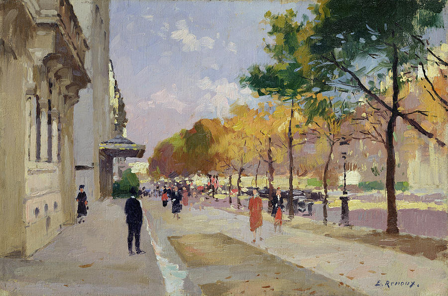 Avenue Montaigne, Paris  Painting by Jules Ernest Renoux