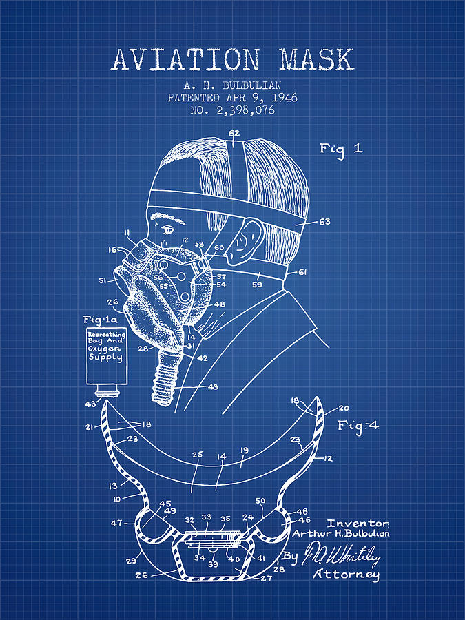 Vintage Digital Art - Aviation Mask Patent from 1946 - Blueprint by Aged Pixel