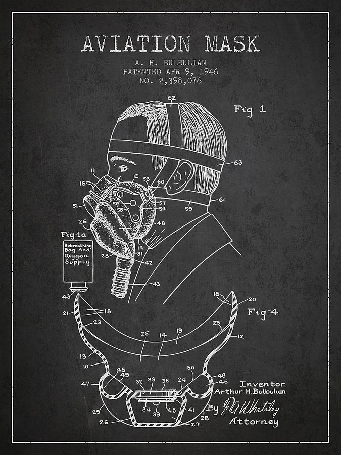 Vintage Digital Art - Aviation Mask Patent from 1946 - Charcoal by Aged Pixel