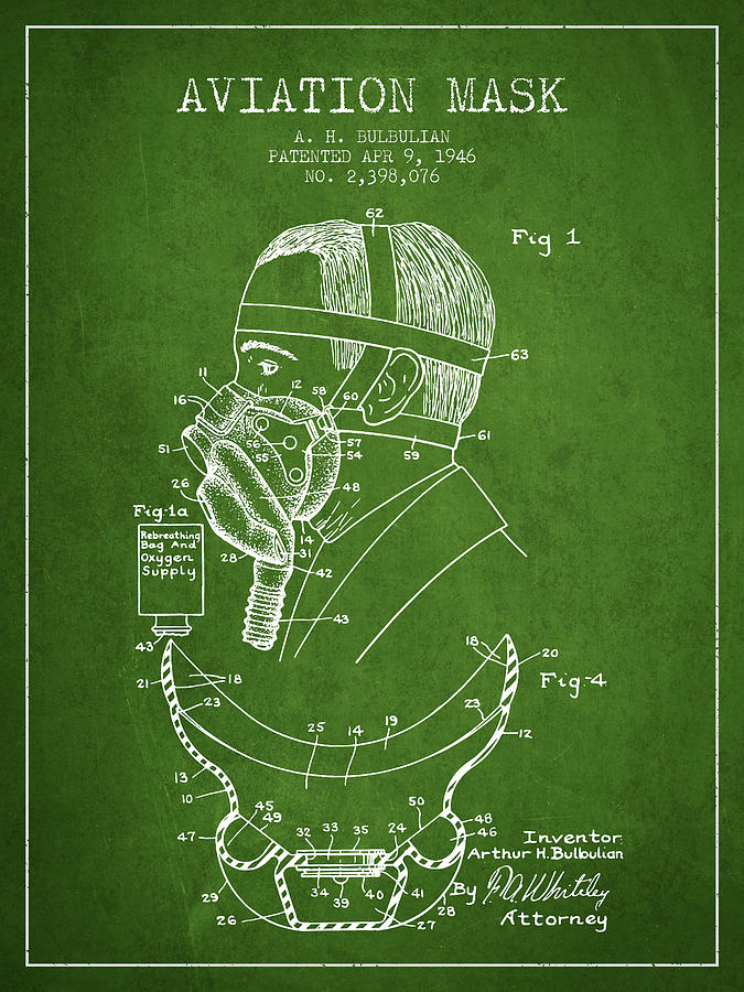 Vintage Digital Art - Aviation Mask Patent from 1946 - Green by Aged Pixel