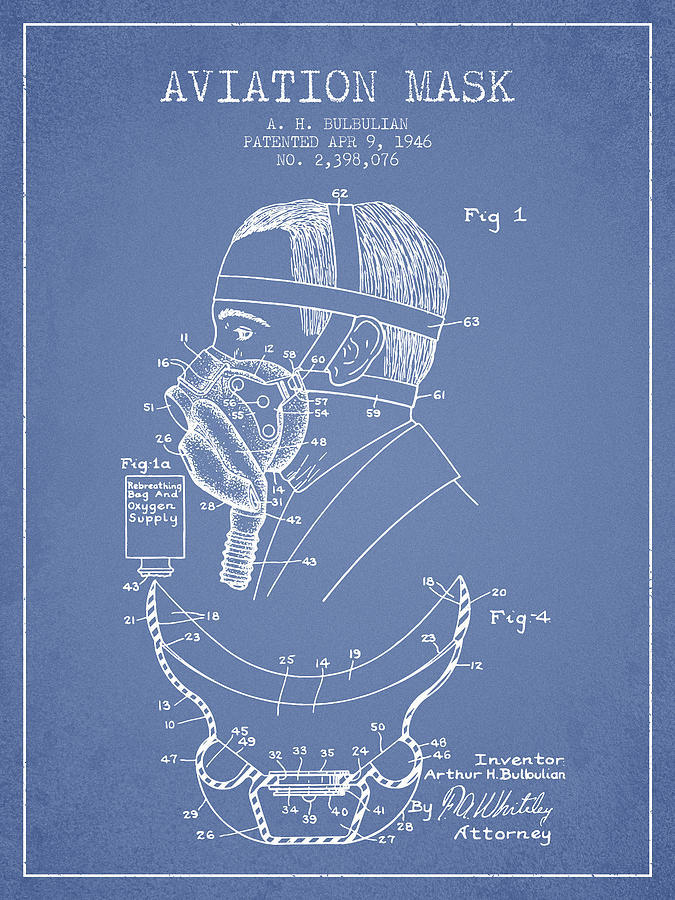 Vintage Digital Art - Aviation Mask Patent from 1946 - Light Blue by Aged Pixel