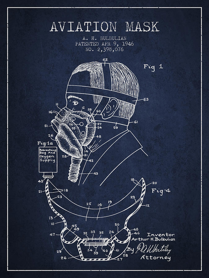 Vintage Digital Art - Aviation Mask Patent from 1946 - Navy Blue by Aged Pixel