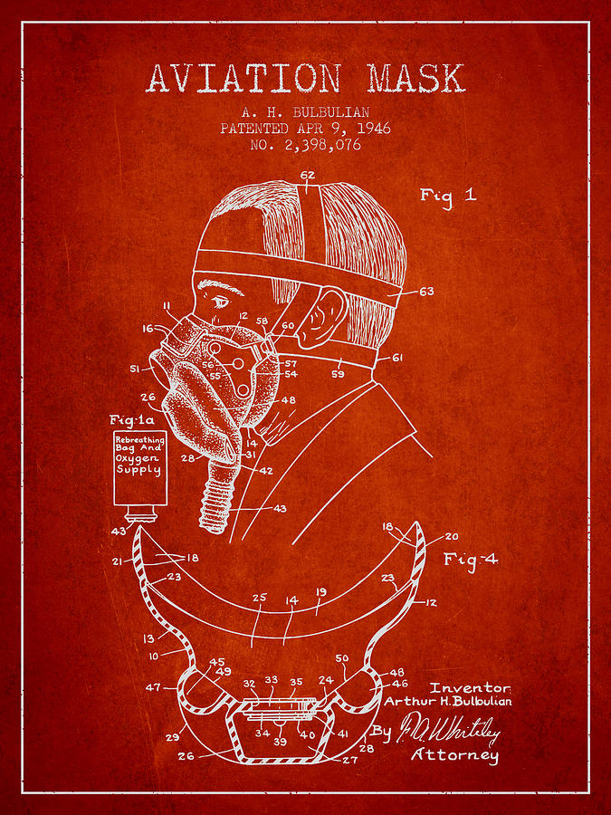 Vintage Digital Art - Aviation Mask Patent from 1946 - Red by Aged Pixel