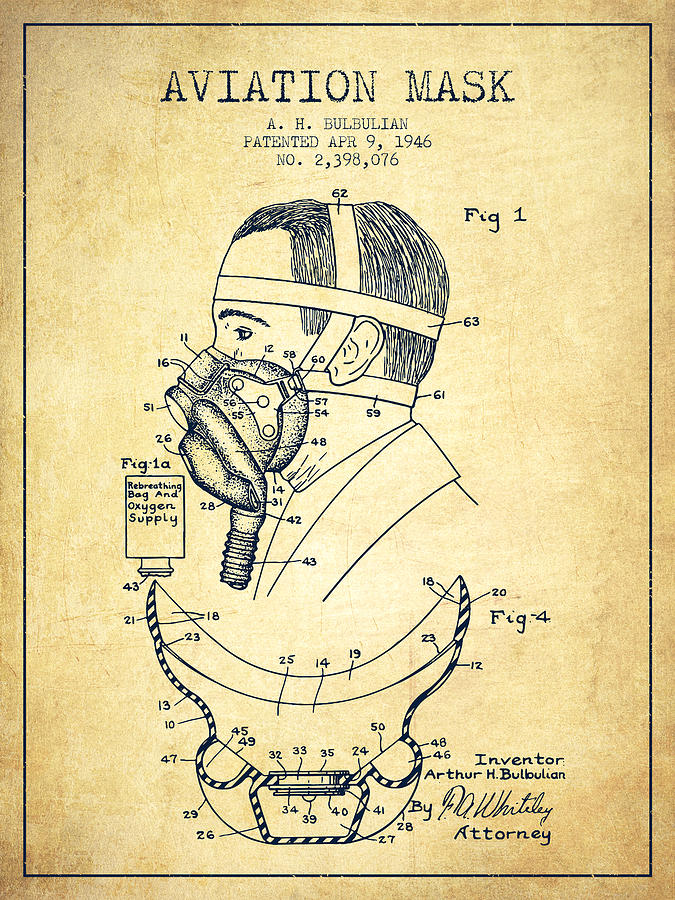 Vintage Digital Art - Aviation Mask Patent from 1946 - Vintage by Aged Pixel
