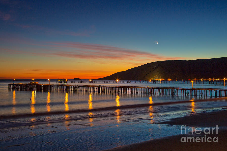 Avila Beach Sunset And Little Crescent Moon Photograph by Mimi Ditchie