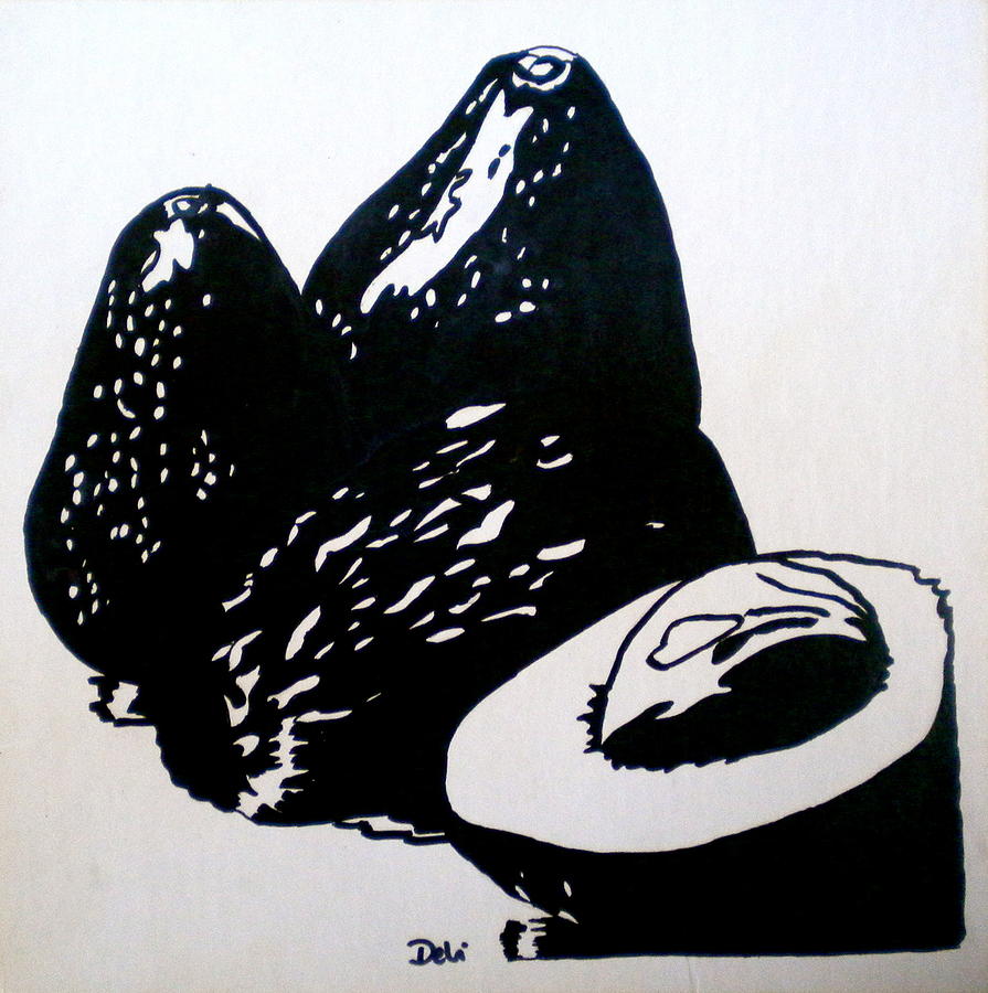 Avocados In Black And White Painting