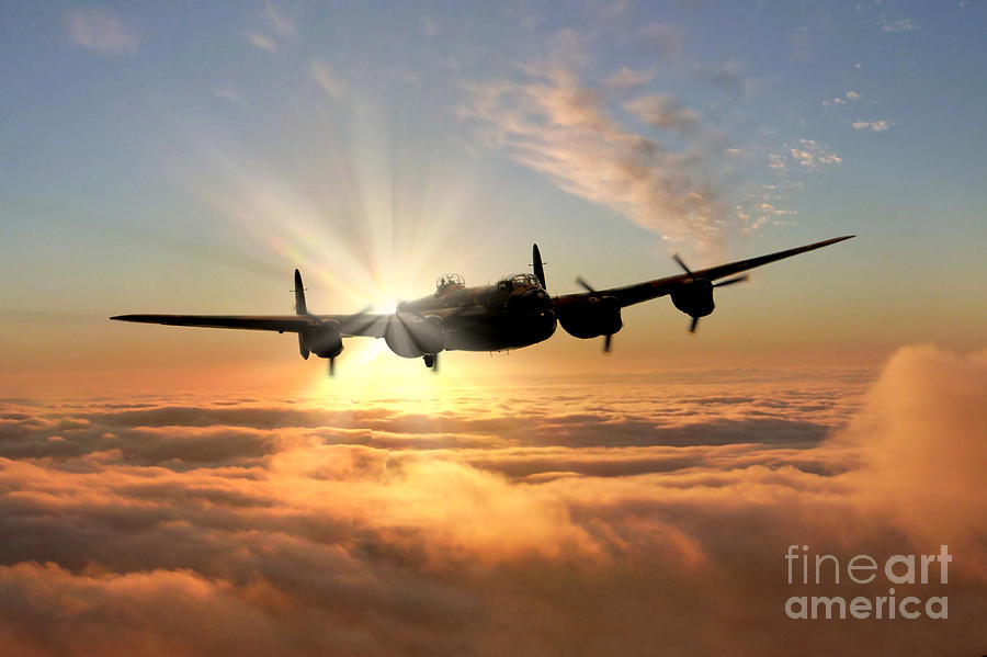Sunset Digital Art - Avro Lancaster Bomber  by Airpower Art