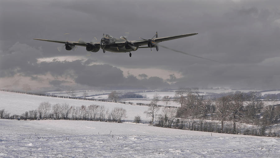 Winter Digital Art - Avro Lancaster - Limping Home by Pat Speirs