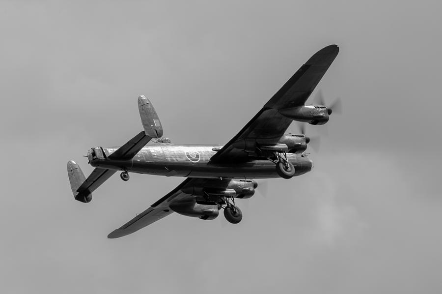 Avro Lancaster PA474 taking off  black and white version Photograph by Gary Eason