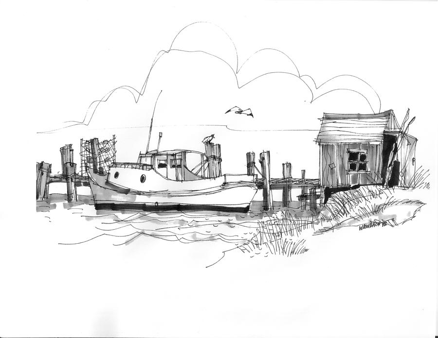 Awaiting Bluefish Run Ocracoke NC 1970s Drawing by Richard Wambach
