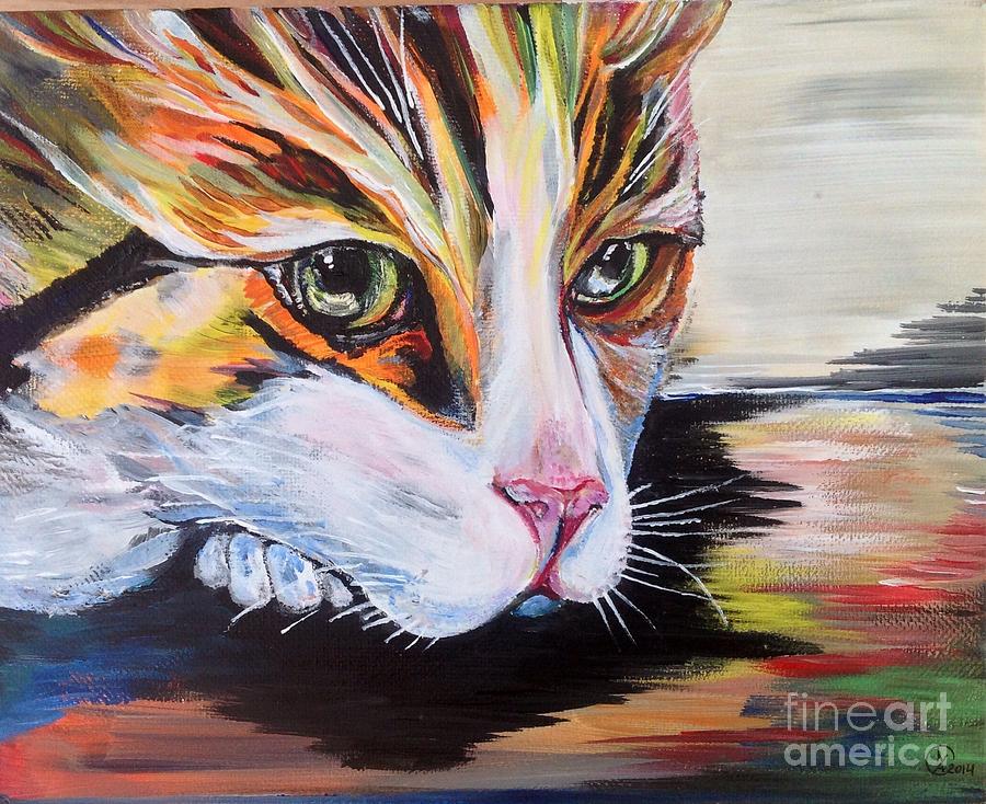 Cat Painting - Awaiting by Iya Carson