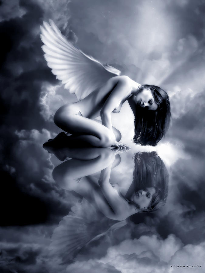 Nude Digital Art - Awakening Blue Angel by Shanina Conway