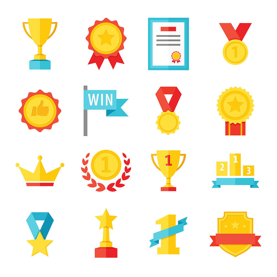 Award, trophy, cup and medal flat icon set - color illustration Drawing by Pop_jop