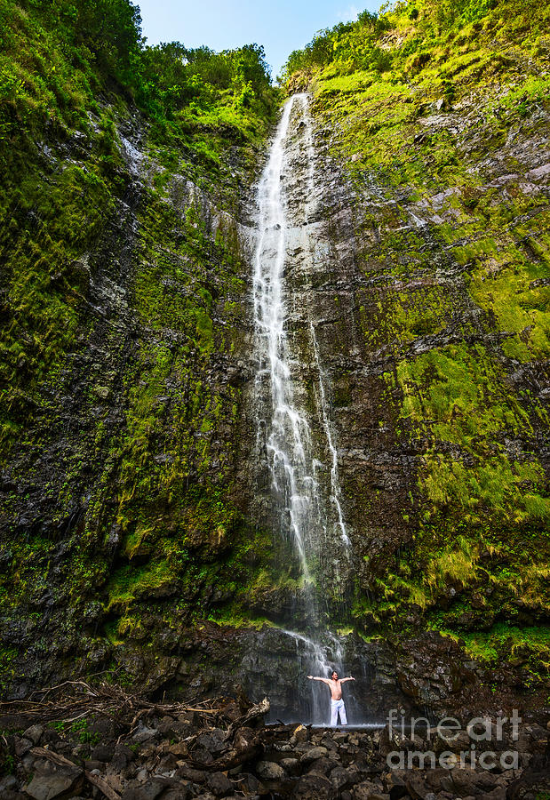 Haleakala National Park Photograph - Awe - the spectacular and large Waimoku Falls in Maui. by Jamie Pham
