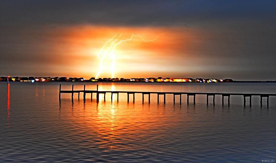 Awesome Lightning Electrical Storm on Sound Photograph by Jeff at JSJ Photography