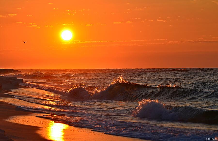 Awesome Red Sunrise Colors On Navarre Beach With Shore Waves Photograph By Jeff At Jsj
