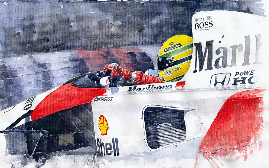 Transportation Painting - Ayrton Senna McLaren 1991 Hungarian GP by Yuriy Shevchuk