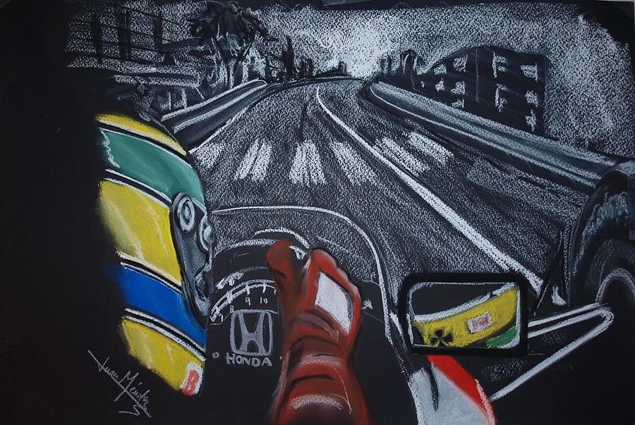Ayrton Senna on board at Monaco 89 Painting by Juan Mendez