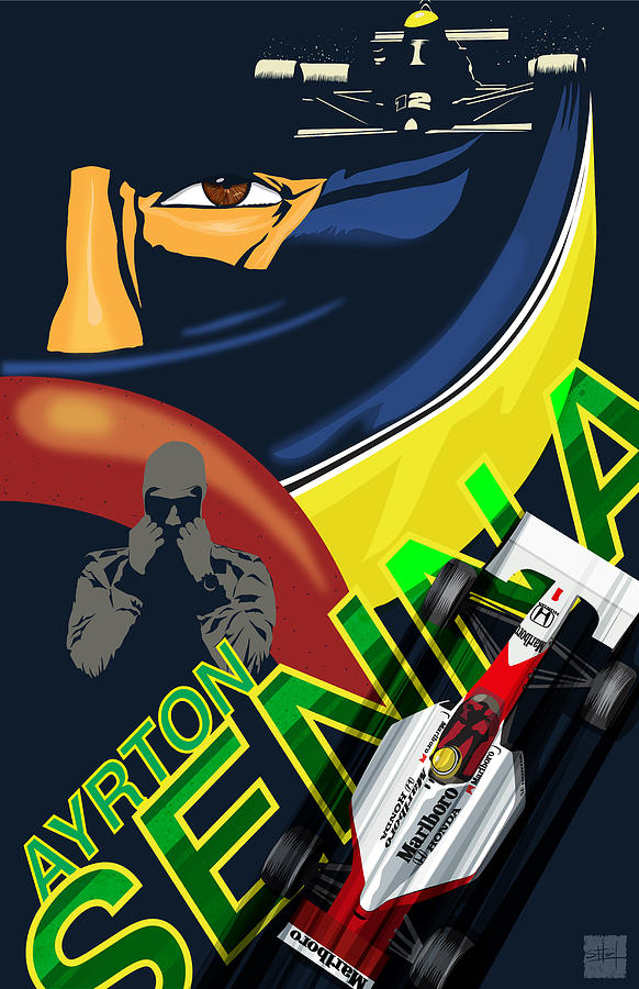 Ayrton Senna Race Illustration Painting by Sassan Filsoof