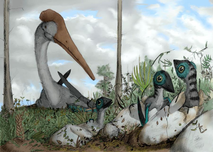 Azhdarchid Pterosaur Mother And Chicks Photograph by Mark P. Witton/science Photo Library