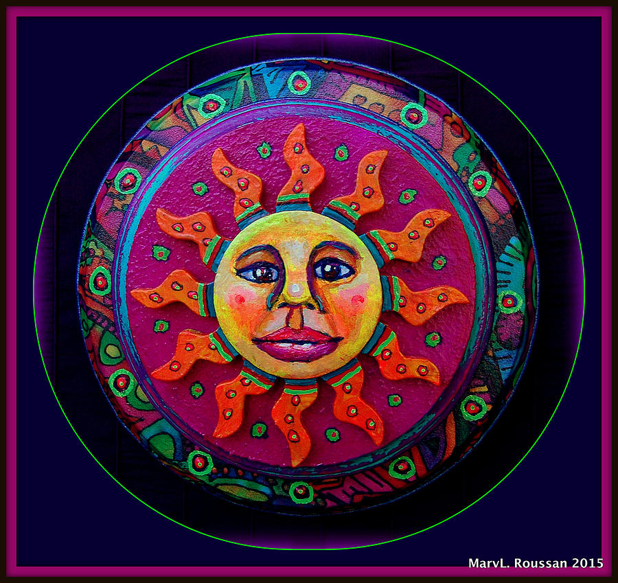 Aztec Sun Mixed Media by MarvL Roussan