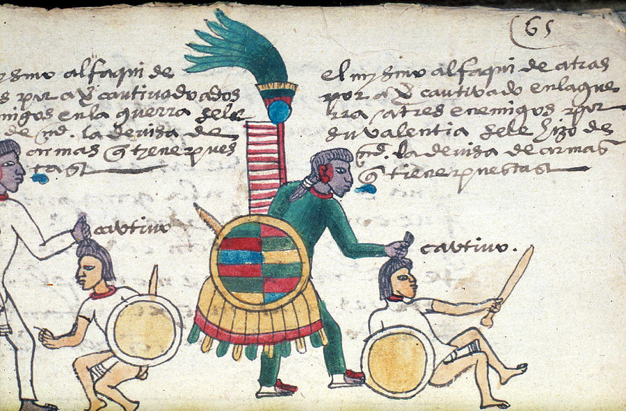 Aztec Warrior Priest And Prisoner Drawing by Granger