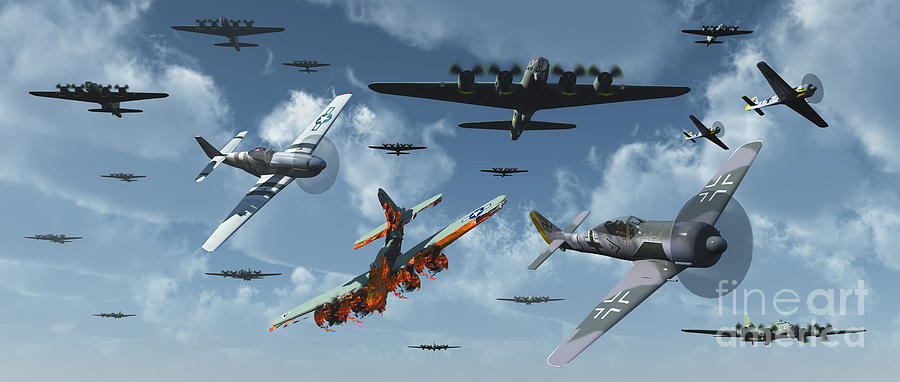Transportation Digital Art - B-17 Bombers And P-51 Mustangs by Mark Stevenson