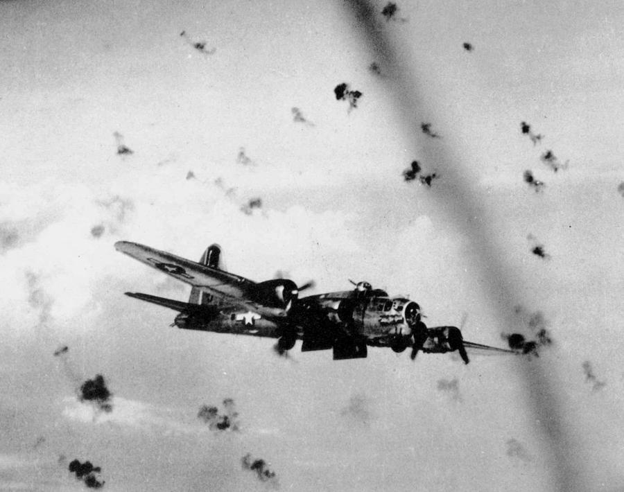 B 17 On A Bombing Mission During Ww II In Heavy Flak Photograph By L Brown