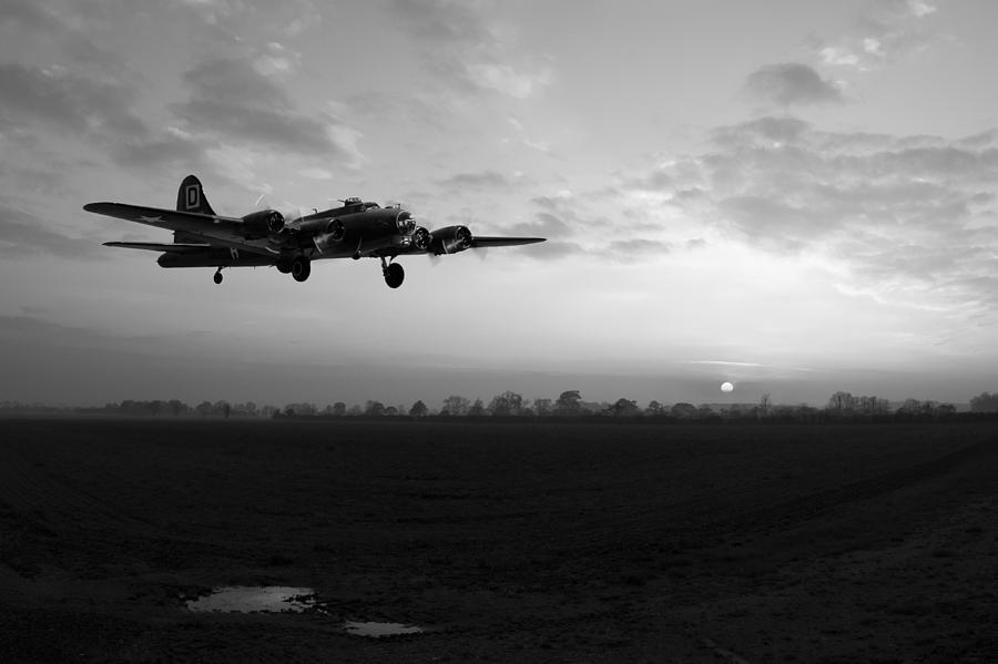 B-17 home late black and white version Photograph by Gary Eason