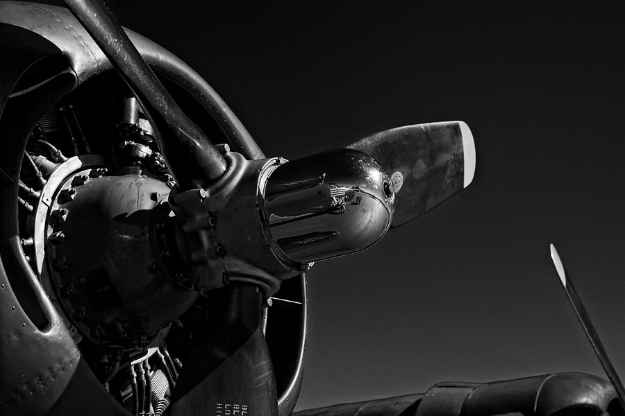 B-24 Liberator Engine In Black And White Photograph by Jeff Sinon