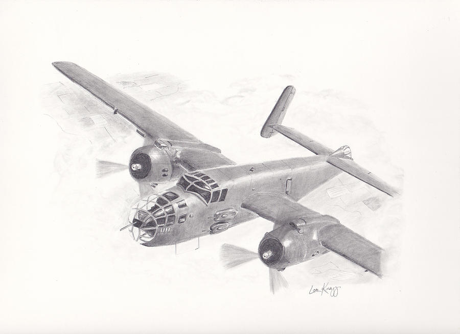 Airplane Drawing - B-25 Mitchell by Lou Knapp