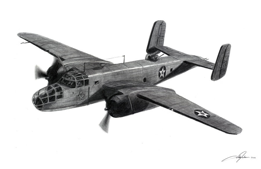 B-25b The Ruptured Duck Drawing By Dale Jackson - Fine Art America