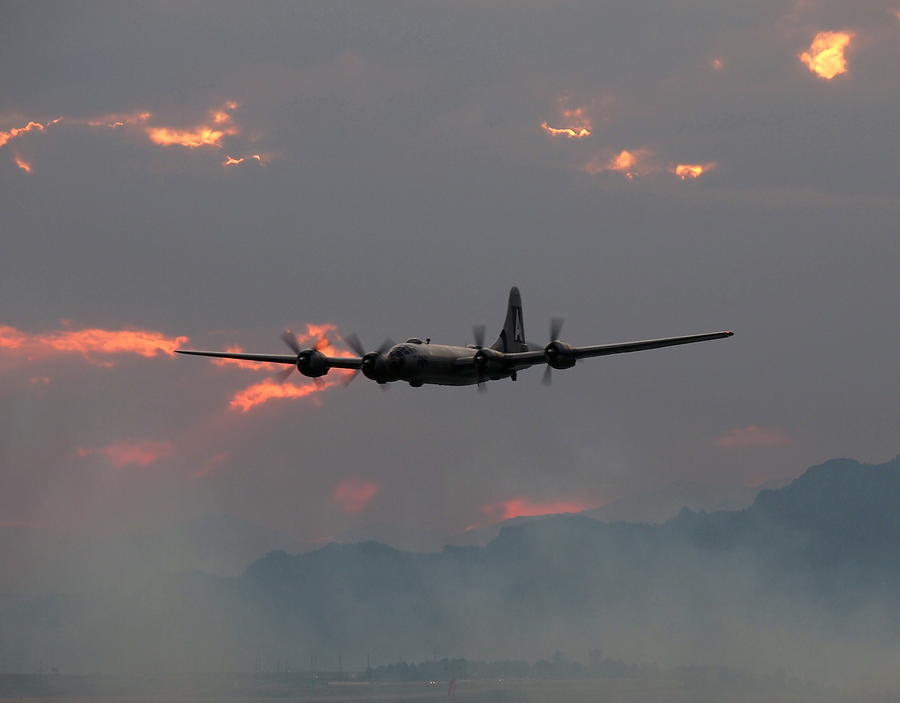 B-29 Bomber Aircraft in Sunset Flight Photograph by Amy McDaniel