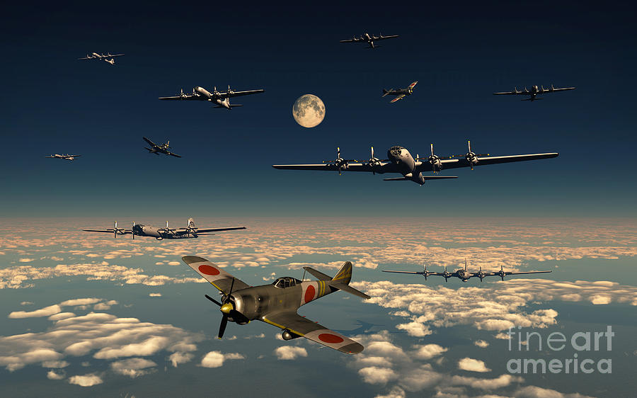 B-29 Superfortress Planes Under Attack Digital Art