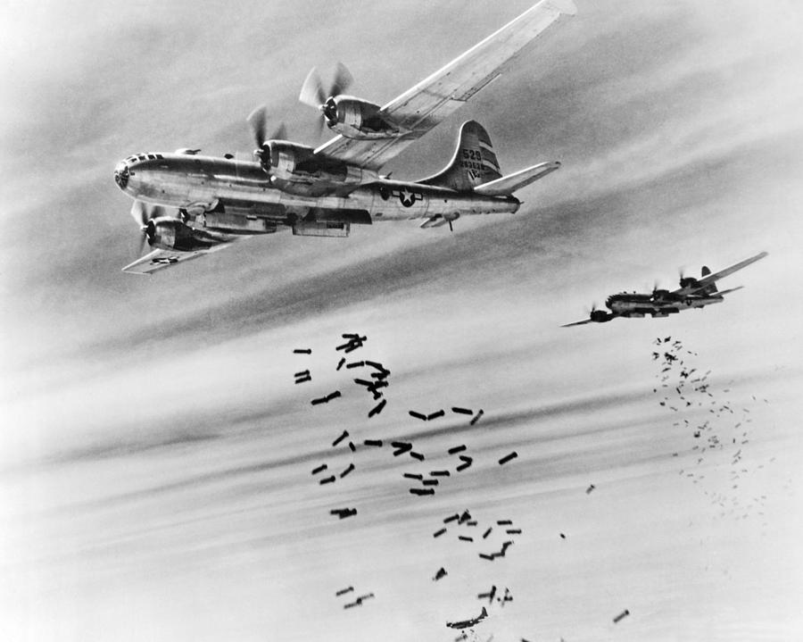 Airplane Photograph - B-29s Bombing Burma by Underwood Archives