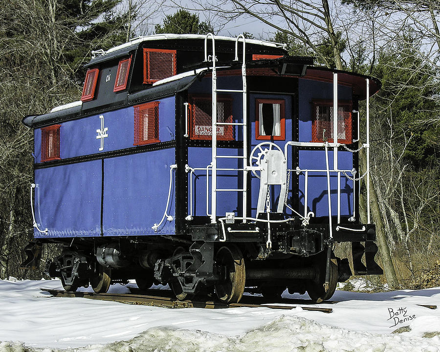 Train Photograph - B and M Blue Caboose by Betty Denise