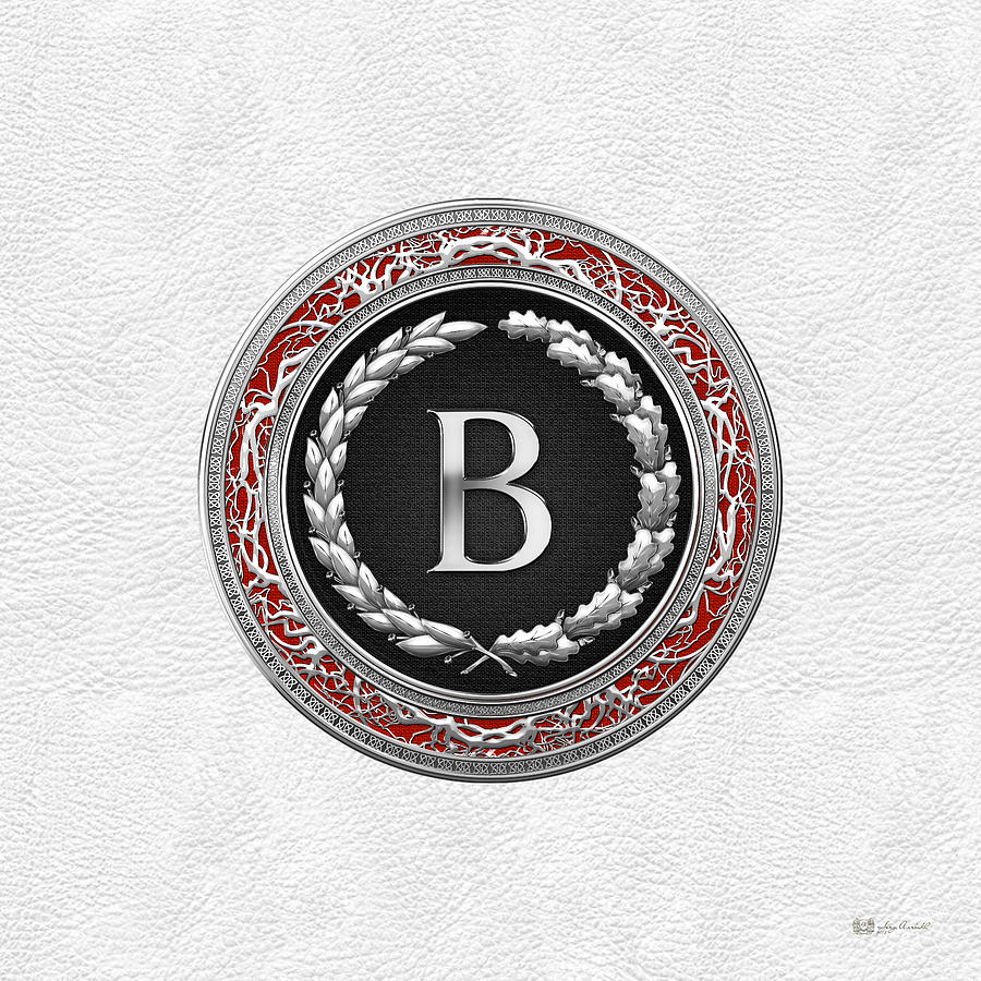 B - Silver Vintage Monogram on White Leather Digital Art by Serge Averbukh