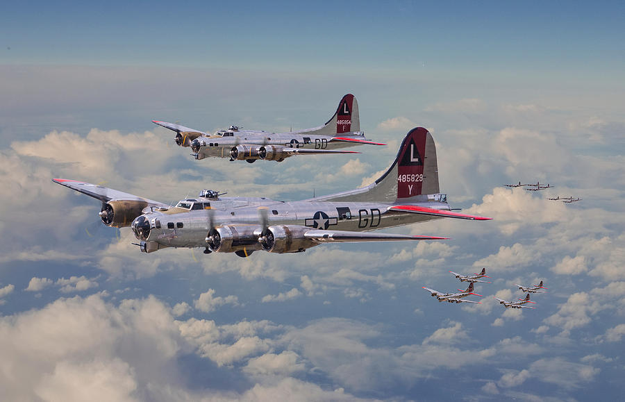 Airplane Photograph - B17- 381st Bomb Group en-route by Pat Speirs