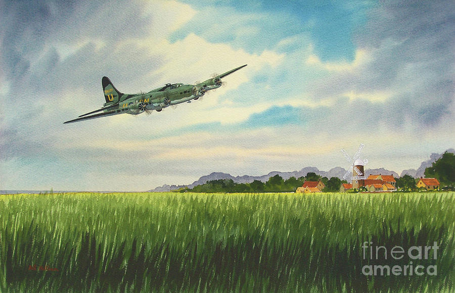 B17 over Norfolk England Painting by Bill Holkham