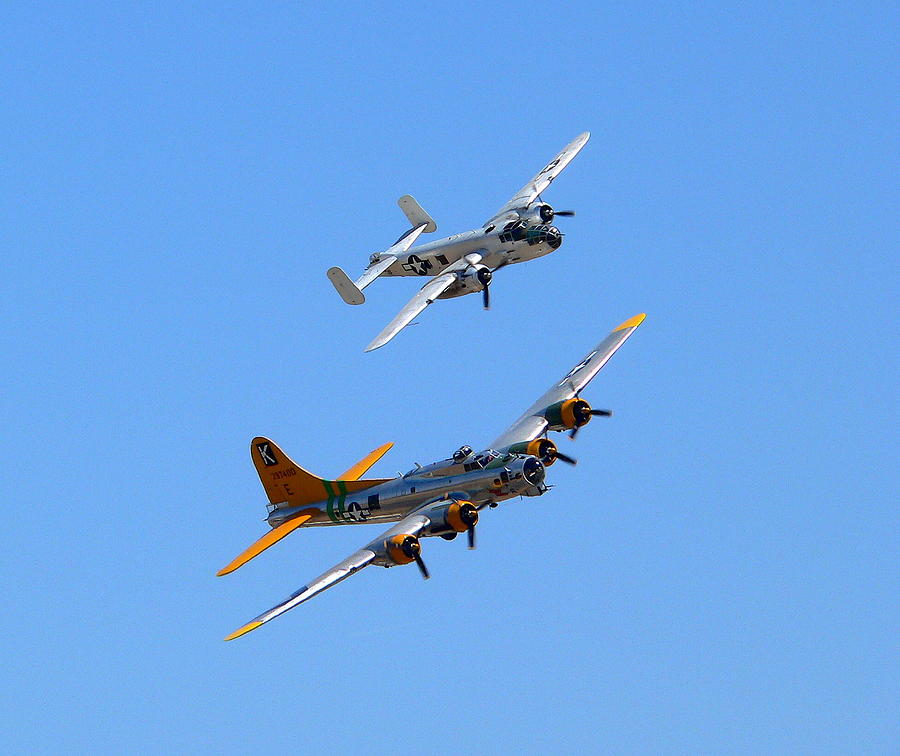 B25 Mitchell and B17 Flying Fortress Photograph by Jeff Lowe