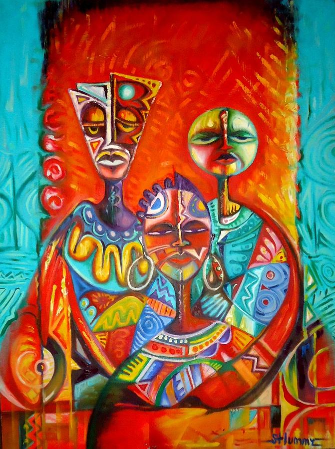 Baba Mama And Me Painting by Olumide Egunlae