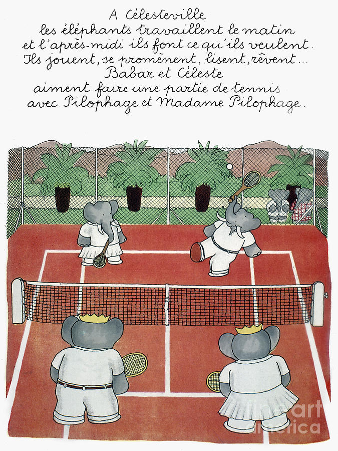 Tennis Drawing - BABAR THE ELEPHANT, 1930s by Granger