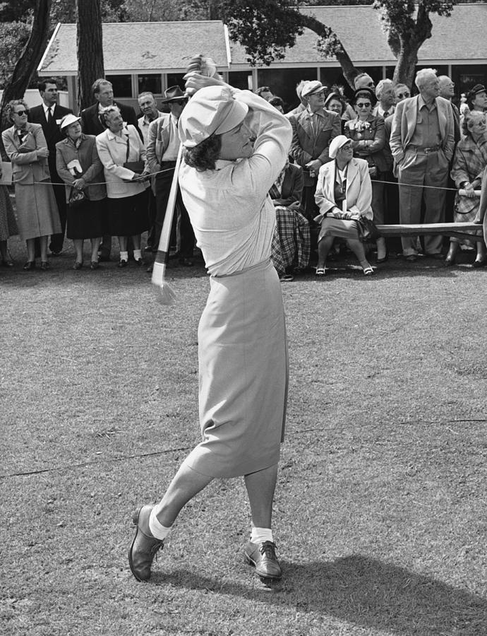 Black And White Photograph - Babe Didrikson Teeing Off by Underwood Archives    Julian Graham