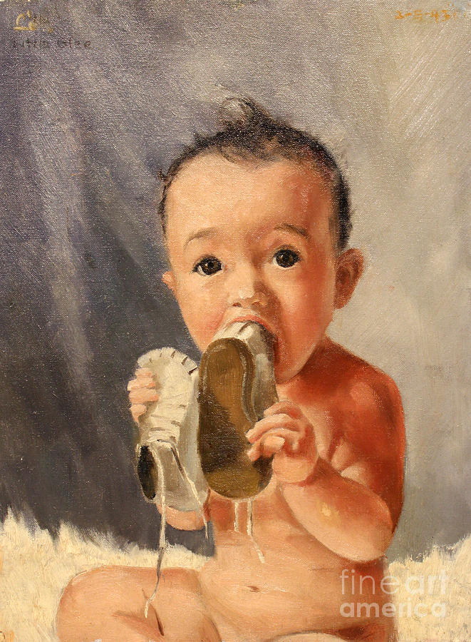 Baby and Shoes Painting by Art By Tolpo Collection