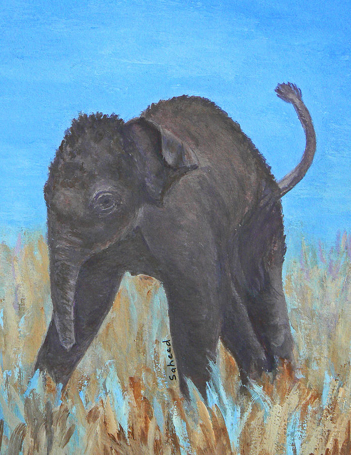 Baby Asian Elephant Exploring Painting by Margaret Saheed